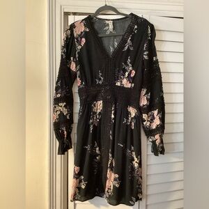 American Rag Black Floral Long Sleeve Dress Size XS